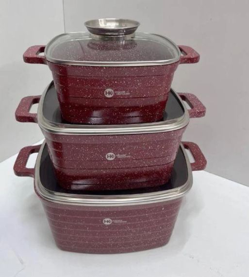 Набір квадратних каструль із гранітним покриттям на 6 предметів Higher Kitchen НК-322 Червоний