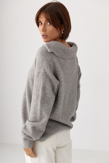В'язаний однотонний светр із блискавкою - сірий цвет, ONE SIZE (є розміри) | Зображення 1