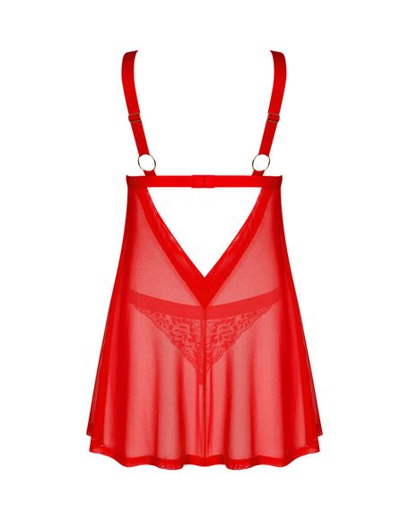 Бебі-дол Obsessive Elianes babydoll & thong, XL/2XL, червоний, мереживний ліф, трусики-танга в наборі | Зображення 3