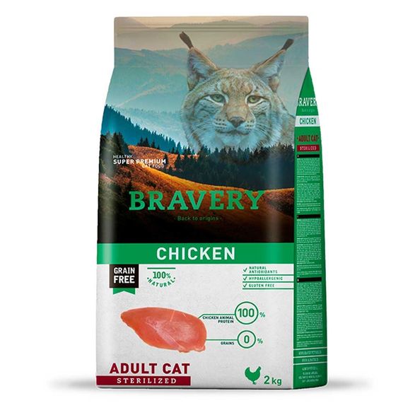 Cухий корм з куркою для стерилізованих котів Bravery Cat Adult Sterilized Chicken, 2 кг