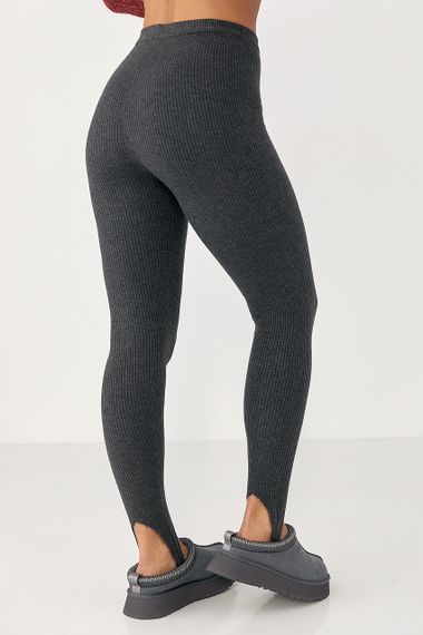 Утеплені лосини в рубчик зі штрипками - темно-сірий цвет, ONE SIZE (є розміри) | Зображення 1
