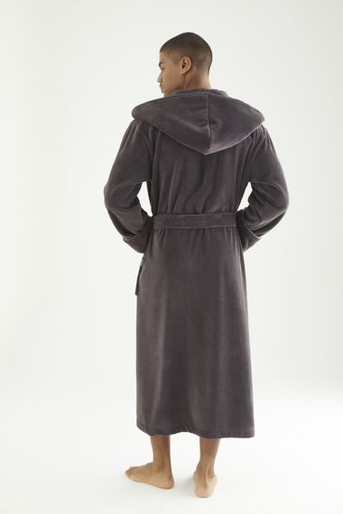 Чоловічий велюровий халат Nusa 7230 з капюшоном, коричневий M | Зображення 2
