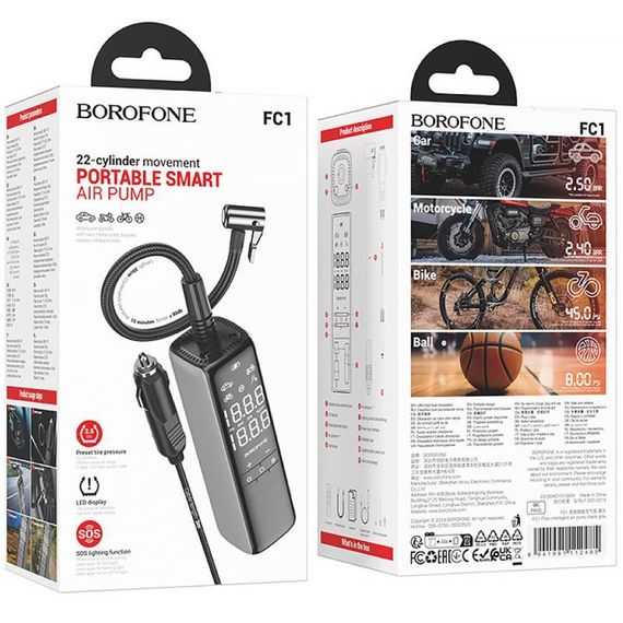 Автомобильный насос Borofone FC1 Air Pump Black Gray | Зображення 5