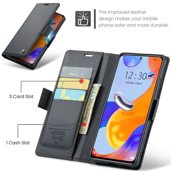 Шкіряний чохол-книжка Retro Case для Xiaomi Redmi Note 11 4G / 11s / Note 12s колір Чорний | Зображення 4