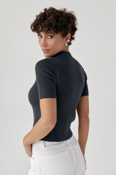 Однотонна футболка в рубчик на блискавці - темно-сірий цвет, ONE SIZE (є розміри) | Зображення 1