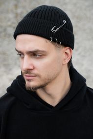 Утеплена трикотажна шапка Біні Докер на флісі Without Gvido Destroyed Black