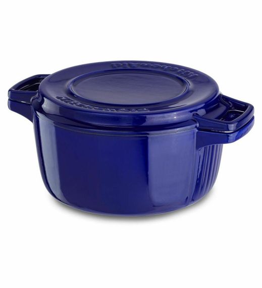 Кастрюля с крышкой-гриль, чугунная KitchenAid CPI60CRFUCast Iron, объем 3,8 л, диаметр 24см, цвет темно синий | Зображення 2