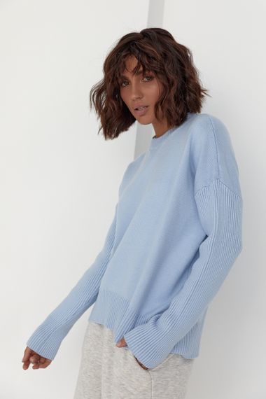 Женский вязаный джемпер oversize голубой цвет M | Зображення 4