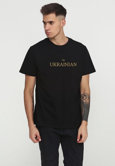 Футболка чоловіча чорна з принтом "I'm Ukrainian (золото)", M
