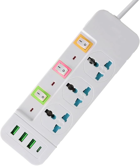 Мережевий фільтр живлення подовжувач 3 розетки +3USB +Type-C Port з вимикачами 2 м