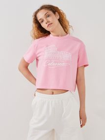Футболка укорочена з принтом жіноча LAWA P-WB02418 XL Рожевий shop (2000999596216)