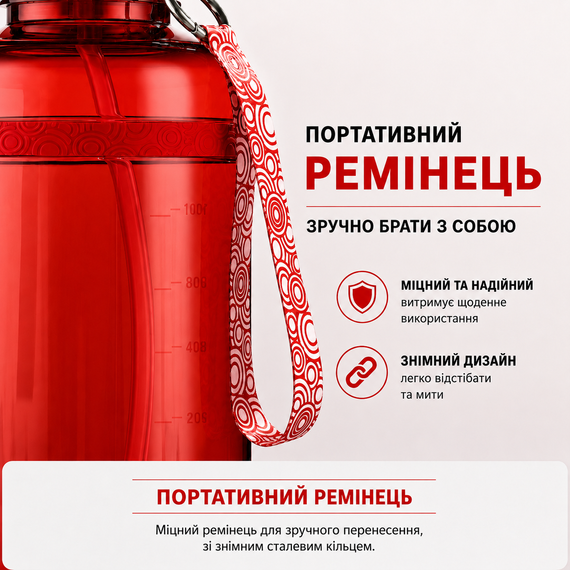 Спортивна пляшка для води 2500 мл з тритану із соломинкою, Червона — Ударостійка та без BPA | Зображення 3