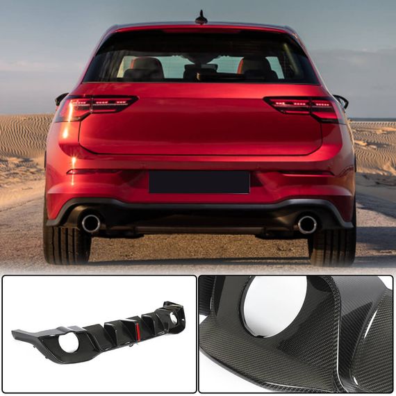 Дифузор заднього бампера (для GTI HB, Сухий карбон) для Volkswagen Golf 8 2019- рр