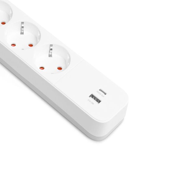 Мережевий подовжувач VIDEX ONCORD з/з 4п 3м (3x1.5мм) 3.4А USB(QC3.0) +USB-C(PD20W) з кнопкою White | Зображення 3