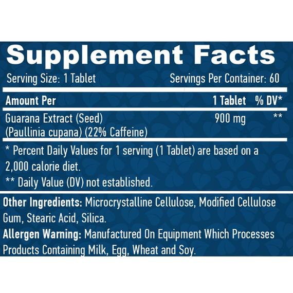 Гуарана Haya Labs Guarana 900 mg 60 Tabs | Зображення 1