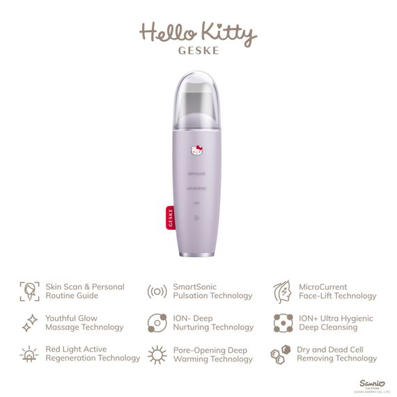 Мікрострумовий скрабер для шкіри і усунення чорних точок GESKE MicroCurrent Skin Scrubber&Blackhead Remover 9в1 Hello Kitty purple | Зображення 1