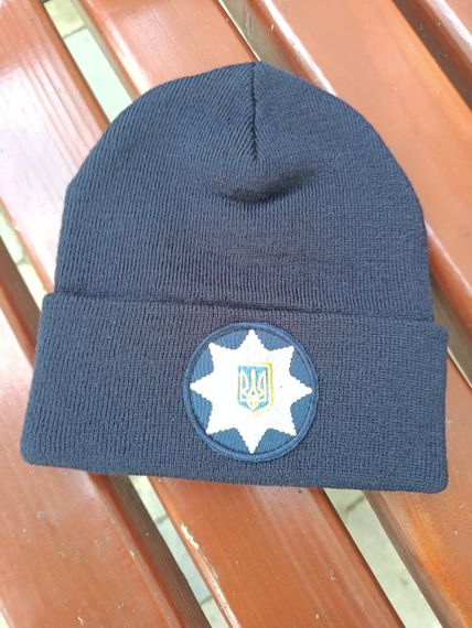 Шапка з кокардою поліції в'язана темно-синя (з флісом) | Зображення 1