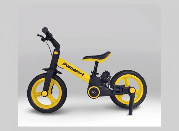 Детский велосипед-биговел 2в1 PUSH SPORT M10 | Ручной тормоз, страховочные колеса и регулируемое сиденье Желтый | Зображення 7