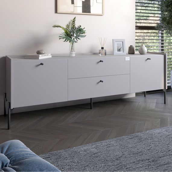 Тумба під телевізор з шухлядами LION Wood з чорними ніжками 180х50х40 см Кашемір (LION-043131)