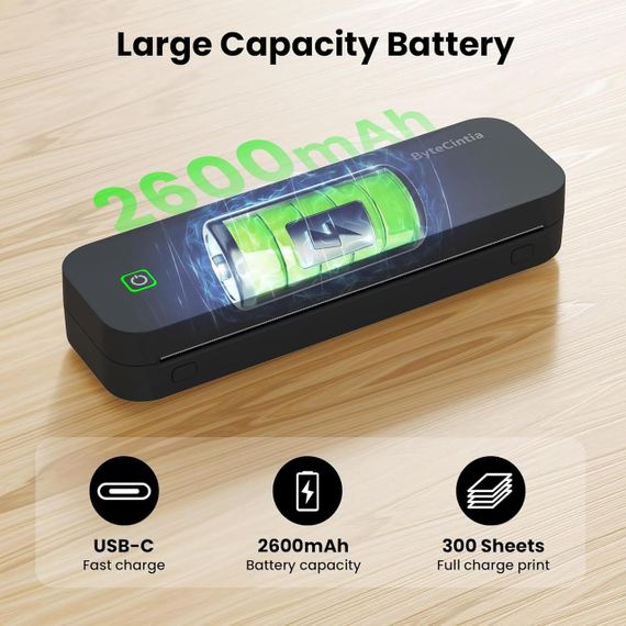 Портативный термопринтер Bluetooth A4 бесчернильный принтер для термобумаги для смартфона ноутбука Android iOS | Зображення 2