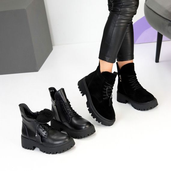 Універсальні чорні шкіряні зимові черевики берці доступна ціна | Зображення 8