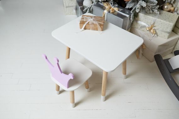 Прямокутний стіл і стільчик дитячий корона фіолетова. Столик для уроків, ігор, їжі. | Зображення 2