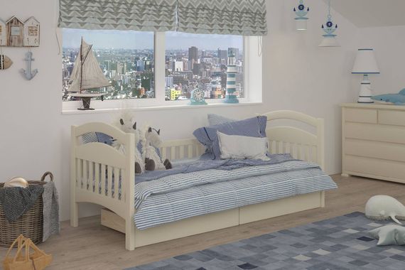 Кровать детская iSmart Жасмин Литл Айвори (S0505Y30R) 90х190 см с задним бортиком и ящиками (DDMBG-2473)