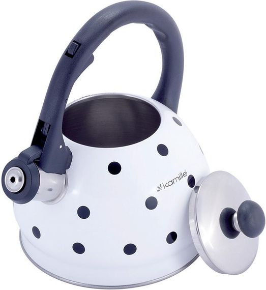 Чайник Kamille Polka Dot Kettle 2л з нержавіючої сталі зі свистком, в горошок, білий | Зображення 1