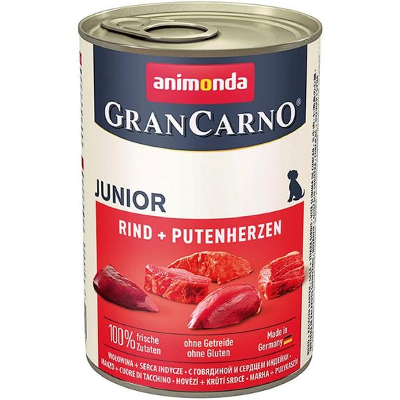 Вологий корм для молодих собак Animonda GranCarno Original Junior яловичина та серця індички 400 г (4017721827287)