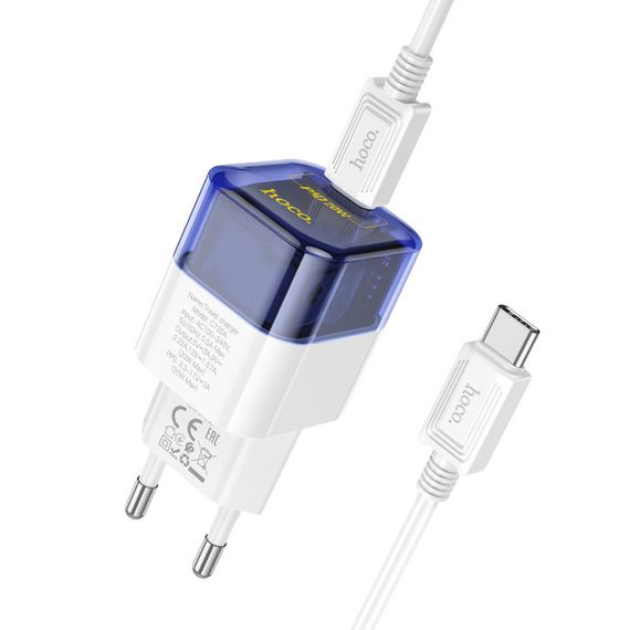 МЗП Hoco C125A Transparent PD20W (1USB-C) + кабель Type-C to Type-C Transparent blue | Зображення 2