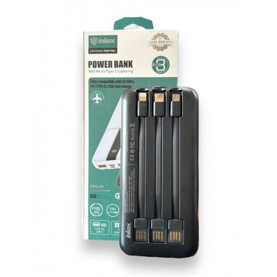 POWER BANK INKAX PBQ-08 на 10000 mAh (22,5W) зі швидким заряджанням + 3шнура та циферблатом (2 виходи) | Зображення 1