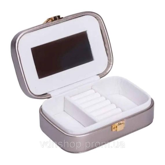 Шкатулка для украшений из эко кожи 15×10×5 см с зеркалом органайзер для ювелирных изделий HP-5-33G | Зображення 1