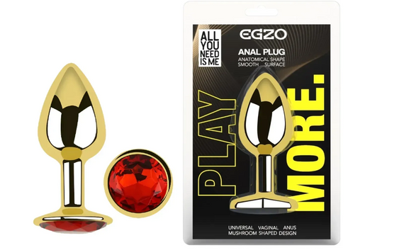 Анальна пробка із кристалом EGZO - Gold Round Plug Red size S Sex Aura