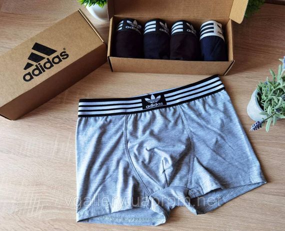 Чоловічі боксери Adidas, чоловічі труси Адідас, Бавовняні труси Адідас Преміум'якості, чоловічі боксери M, Сірий