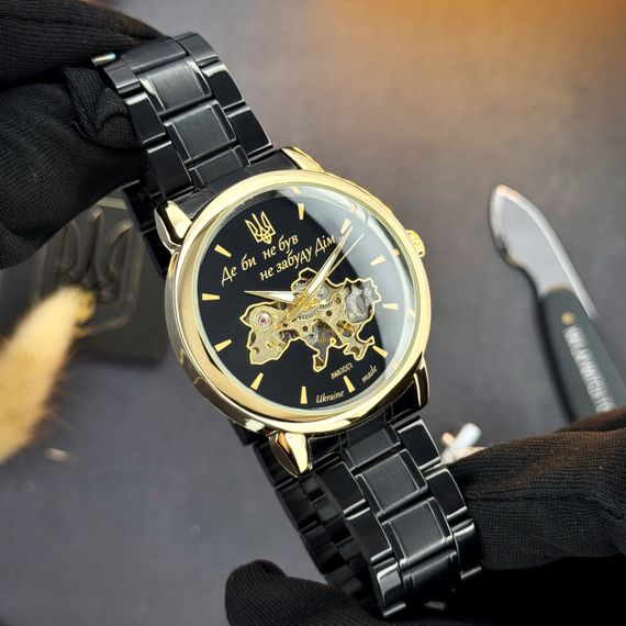 Класичний чоловічий годинник Awarder 022 Black-Gold Mechanic Metall Не Забуду Дім | Зображення 7
