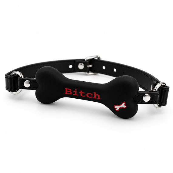 Кляп у вигляді кістки DS Fetish з написом «Bitch», чорний Sex Aura