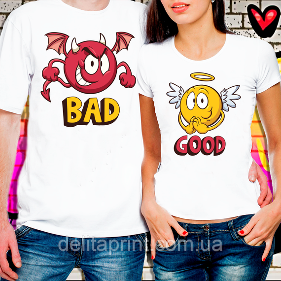 Парные футболки для влюбленных "Bad & Good"