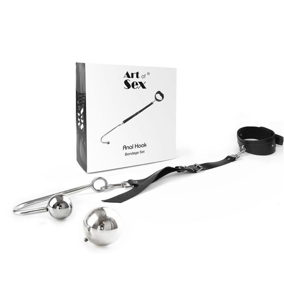 Анальний гак 4 із нашийником з натуральної шкіри Art of Sex - Anal hook, Чорний | Зображення 1