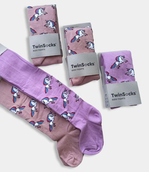 Дитячі колготи для дівчинки з принтом "ЄДИНОРІЖКИ" Twinsocks нар. 98-104, 110-116 рожевий, бузковий | Зображення 1