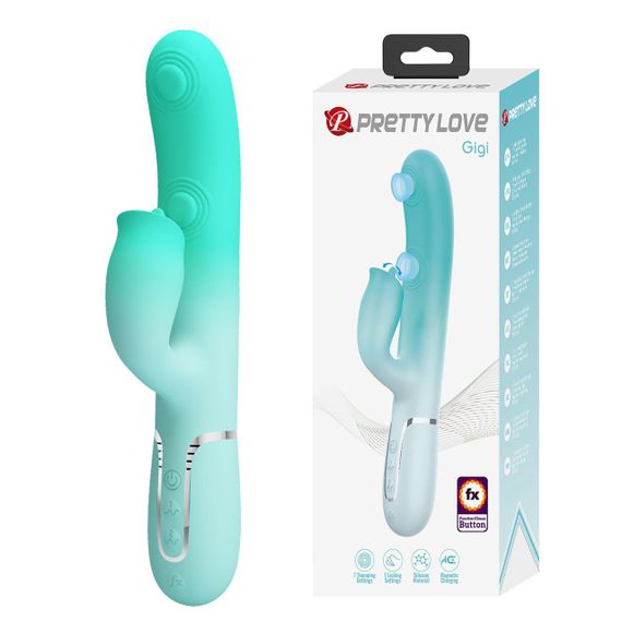 Вібратор-кролик PRETTY LOVE Gigi із стимулятором язичком, блакитний, 22.8 х 3.4 см Sex Aura