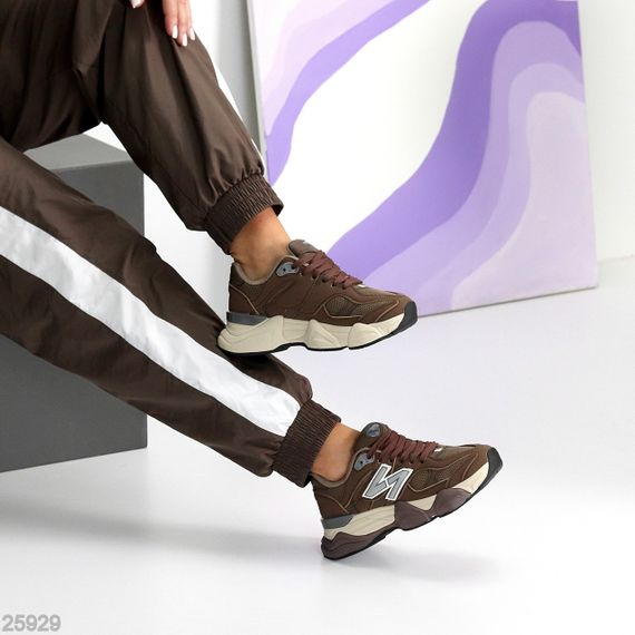 Трендовые комбинированные шоколадные кроссовки в стиле спорт-шик | Зображення 5
