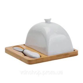Масленка фарфоровая 15×15×9 см с ножом на подставке HP1255