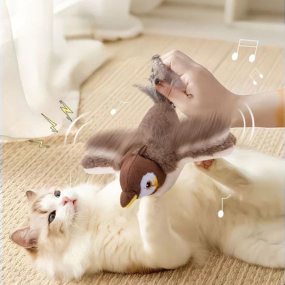Інтерактивна іграшка для кішок літаюча пташка горобець для кота птах махає крилами LR-21 | Зображення 1