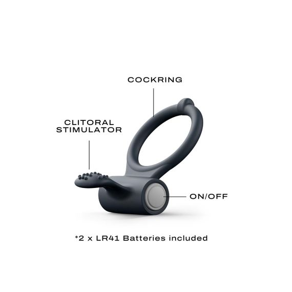 Эрекционное кольцо Dorcel Power Clit Black V2 с вибрацией, с язычком со щеточкой | Зображення 1