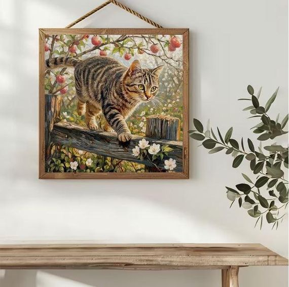 Набор для вышивки крестом ZUOANLF "Кот на старом заборе" 56х56 см, 14CT, нанесенный рисунок | Зображення 4