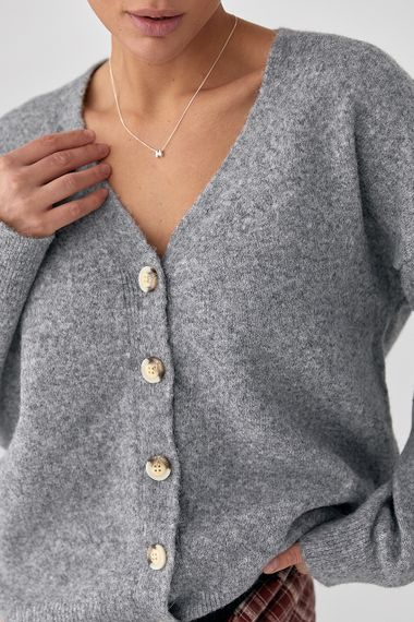 В'язаний кардиган на ґудзиках з V-подібним вирізом - сірий цвет, ONE SIZE (є розміри) | Зображення 3