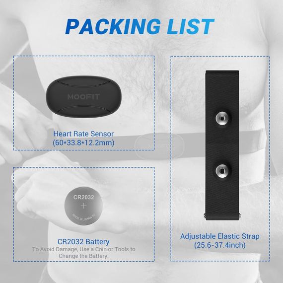 Нагрудный пульсометр, ремень монитор сердечного ритма с Bluetooth ANT+ IP67 для iOS Android Strava для спорта | Зображення 6