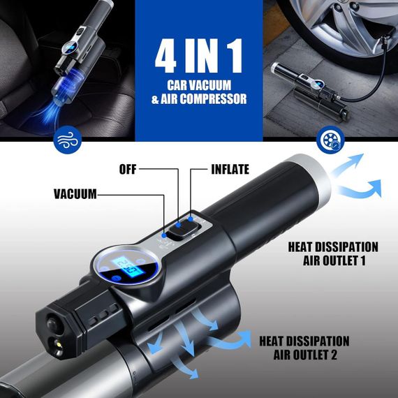 Пилосос автомобільний 4 в 1 Vacuum USB 120 Вт Потужний пилосос із компресором для авто LY-8018 | Зображення 2