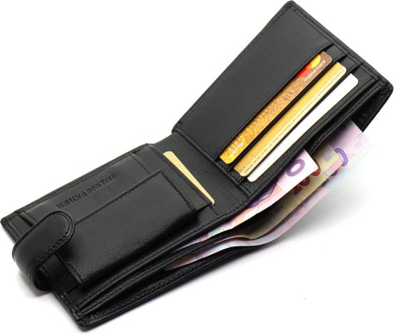 Кожаное мужское портмоне на кнопке ST Leather ST-104-1 черный | Зображення 5