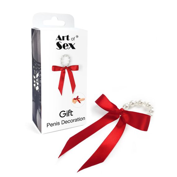 Прикраса на пеніс із перлинами "Подарунок" Art of Sex - Gift, Червоний, День закоханих, Новий рік, One Size | Зображення 2